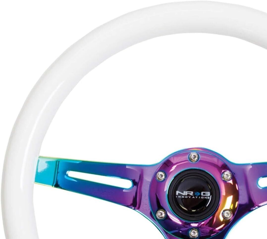 NRG Innovations Uni 350mm Steering WHEEL Car Neochrome Wood Glow-N-Dark White GLOW IN THE DARK