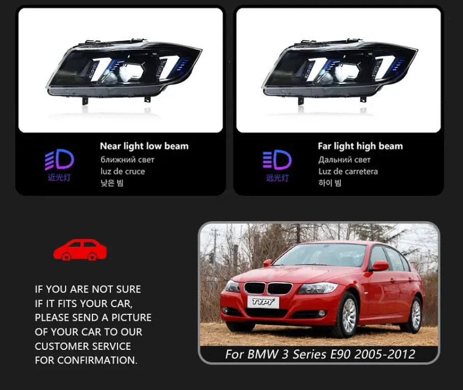 TYPY Pair BMW 3 Series E90 05-08 + 09-12 LED DRL Headlights Halogen / Xenon LHD