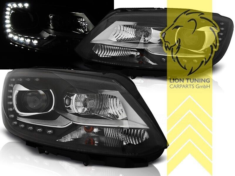 LT Pair LED DRL Halo Lightbar Headlights VW Touran 1T3 10-15 black LHD