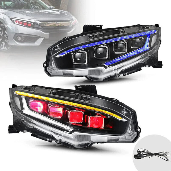 VLAND Honda Civic Sedan Coupe HB R 16-20 LED DRL Anim Lightbar Headlights US LHD