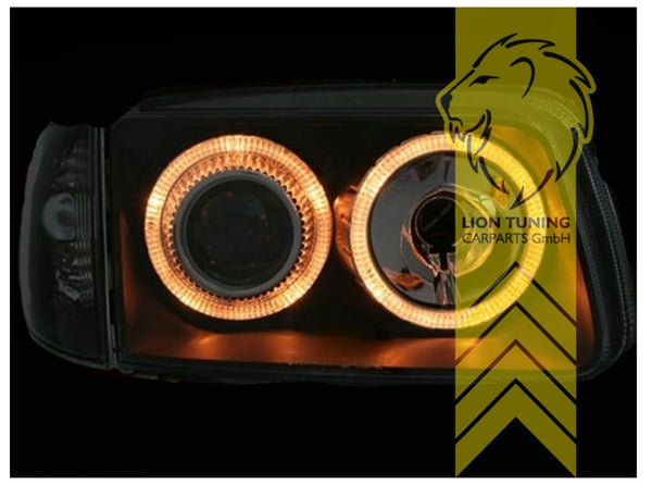 UK LT Pair LED Angel Eye Halo Headlights VW Polo 6N2 99-01 H7 Halogen black LHD