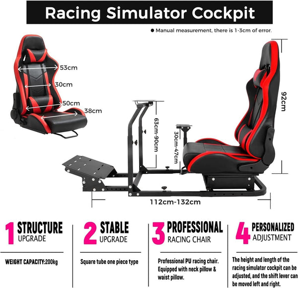 MNR Driving Game Sim Racing Frame Rig + Seat for Wheel Pedals Xbox PS PC