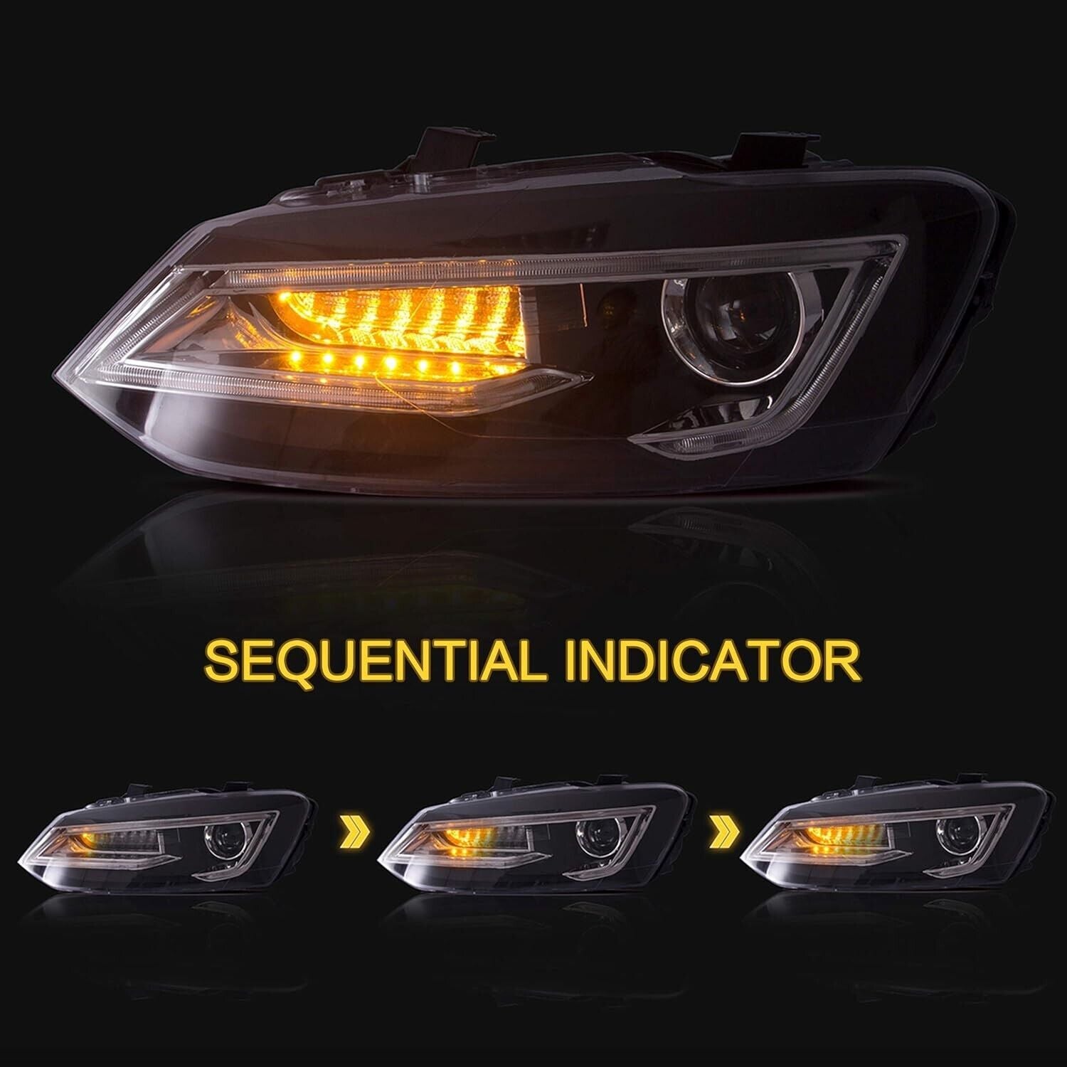 UK VLAND LED DRL Lightbar Headlights VW Polo MK5 6R 6C 09–17 LHD