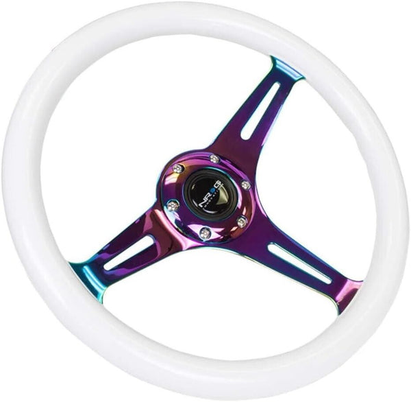 NRG Innovations Uni 350mm Steering WHEEL Car Neochrome Wood Glow-N-Dark White GLOW IN THE DARK