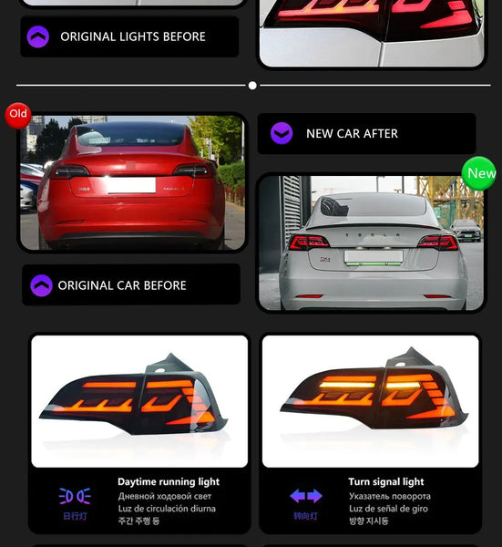 TYPY Pair 19-22 Tesla Model 3  Model Y Lightbar Sequential LED DRL Rear Lights