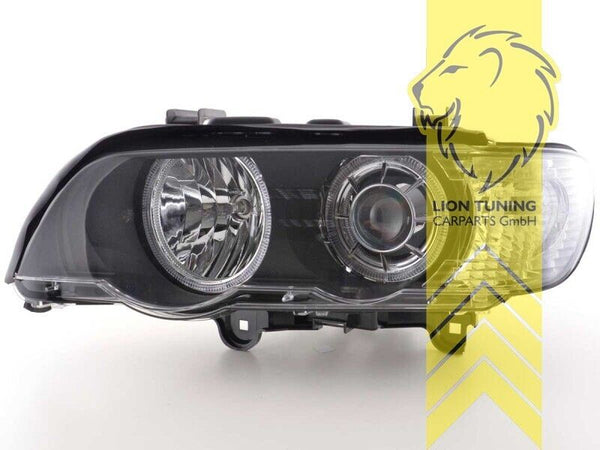 LT  Pair LED DRL Halogen H7 Halo Ring Headlights BMW X5 E53 black 00-03 LHD