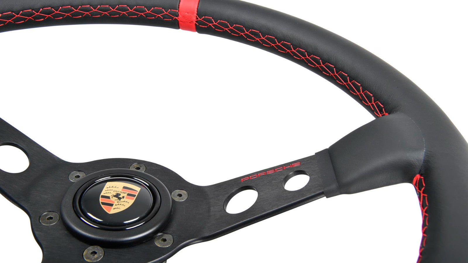 Genuine Porsche Momo Classic performance steering wheel black leather red stitching