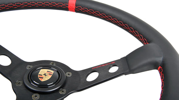 Genuine Porsche Momo Classic performance steering wheel black leather red stitching