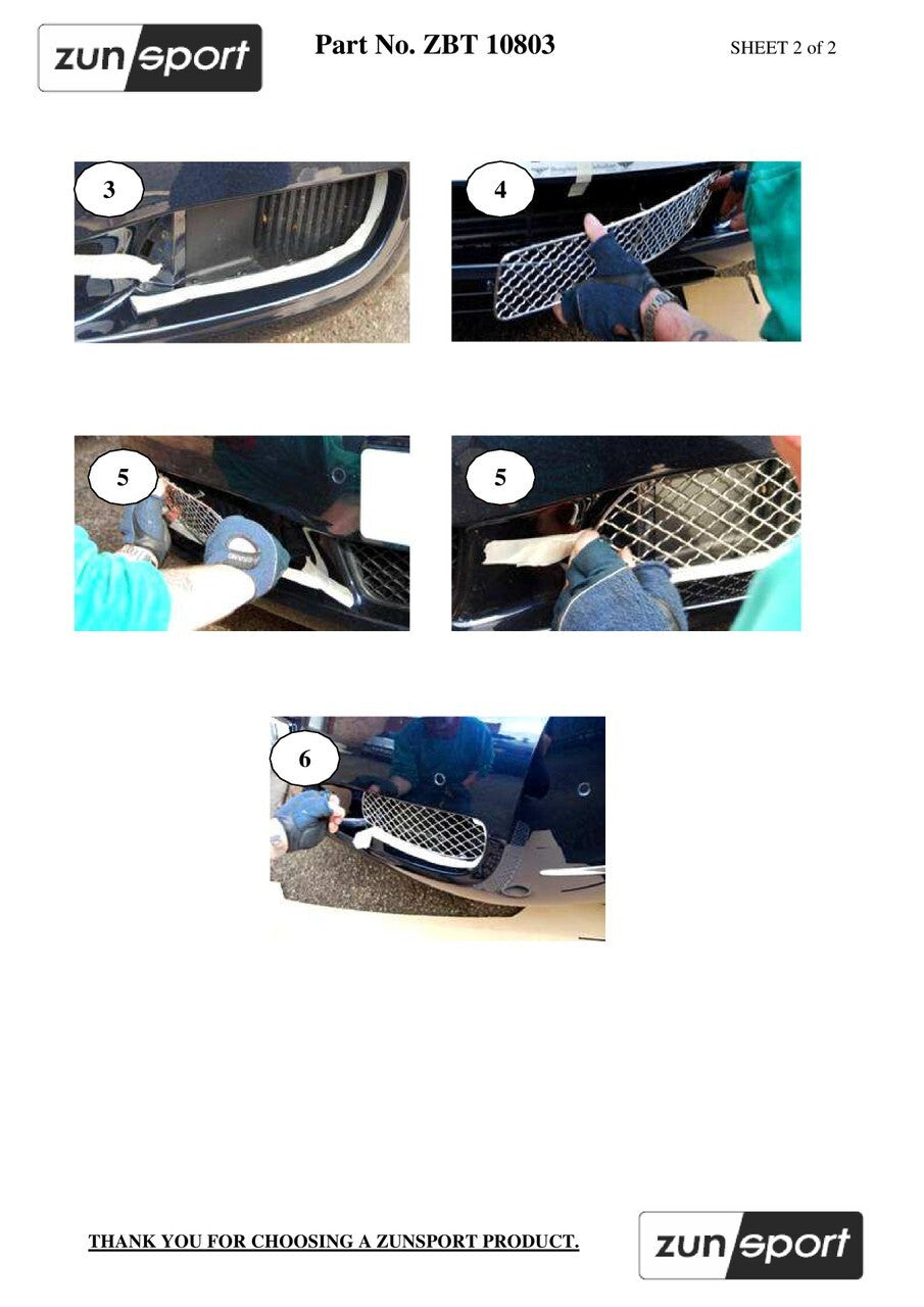 ZUNSPORT ZBT10803B Bentley Continental GT Bumper Lower Grille Grill Set Black