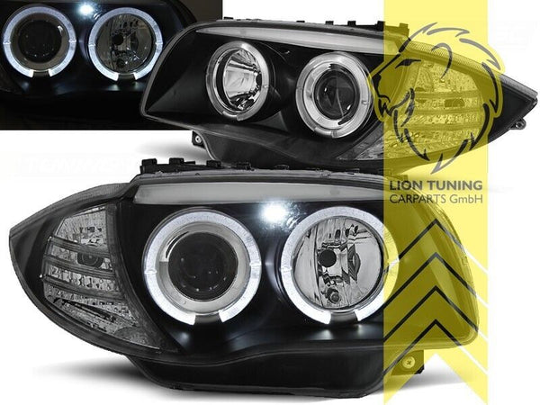 UK LT Pair LED DRL Halo Ring Eye Headlights BMW 1-Series E81 E87 03-12 Black LHD