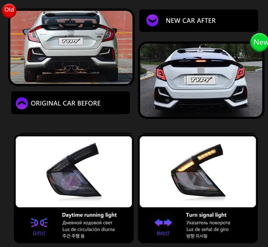 TYPY Pair LED 16-21 Honda Civic 10 Hatchb Dynamic Rear Lights Dynamic Tail LHD