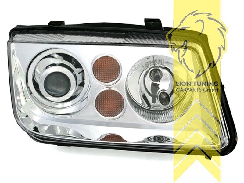 LT LED DRL Lightbar Halo Ring Headlights VW Bora 98-05 Chrome LHD