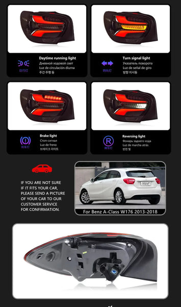 TYPY Pair LED Benz A-Class W176 13-18 Black & Red Rear Lights Dynamic Tail LHD