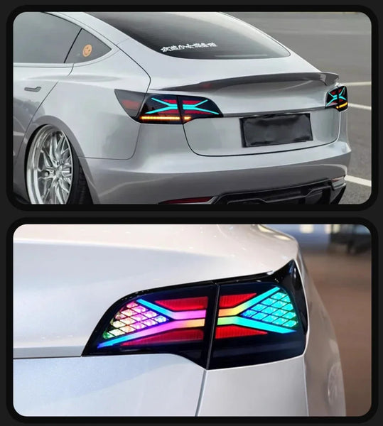 TYPY Pair Tesla Model 3 Y RGB Colour 2019-2022 Dynam Rear Lights Tail LHD