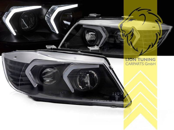LT Pair LED DRL Lightbar Headlights BMW E90 Sedan E91 Touring 05-08 Black LHD