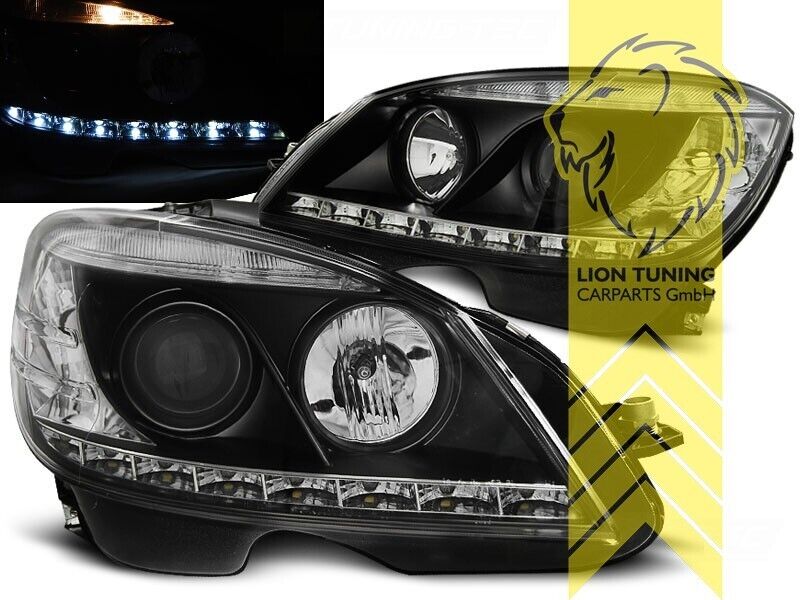 LT Pair LED DRL Lightbar Headlights Mercedes W204 S204 C-Class black 07-10 LHD