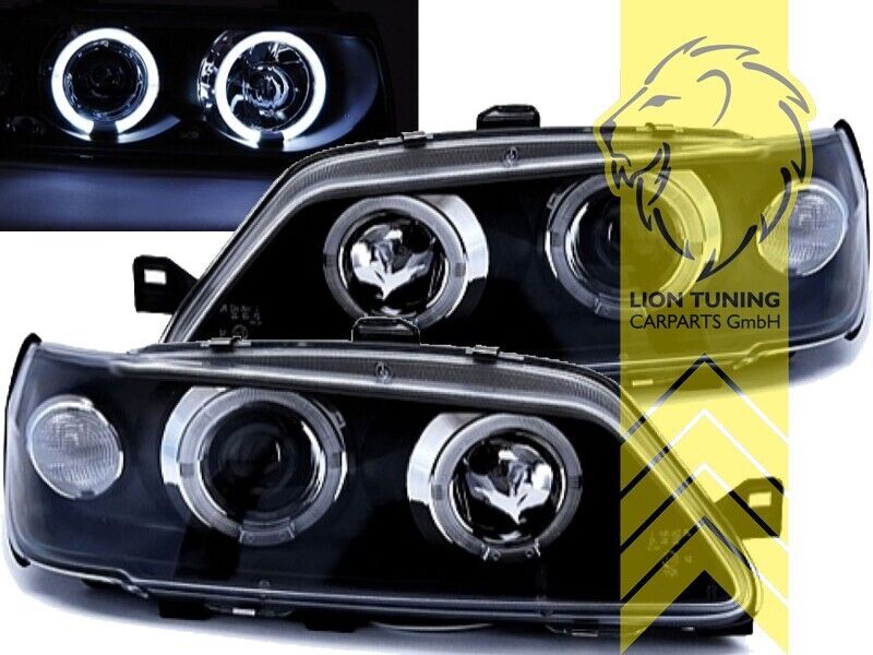 LT LED DRL Halo Ring Headlights Peugeot 306 Hatch Cabrio Break 93-97 black LHD