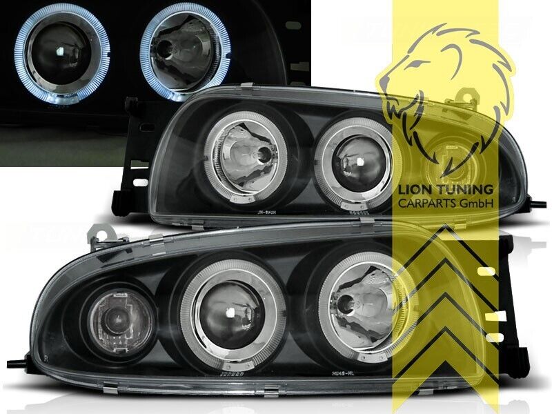 LT Pair LED DRL Halo Ring Headlights Ford Fiesta 4 JAS JBS 95-99 JA JB black LHD