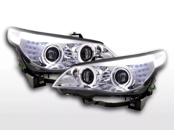 FK LED DRL XENON Halo D1S H1 Headlights BMW 5-series E60 E61 05-08 Chrome LHD