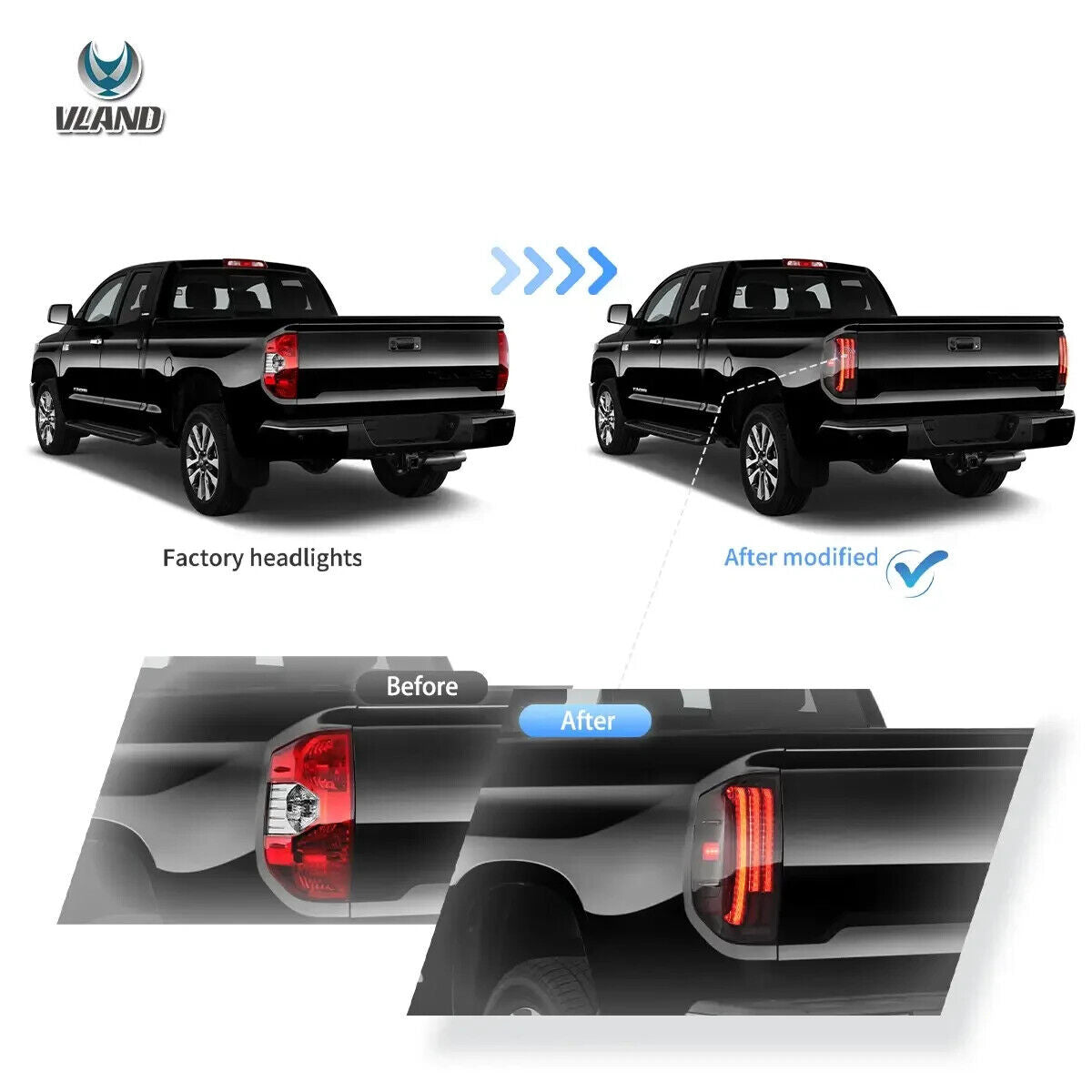 VLAND  14-21 Toyota Tundra Full LED Lightbar Rear Lights Tail Start-up Animation