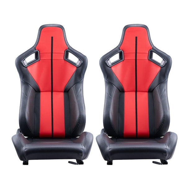 VVR Pair Black & Red Sports Car Van Camper Universal Bucket Seats inc slides