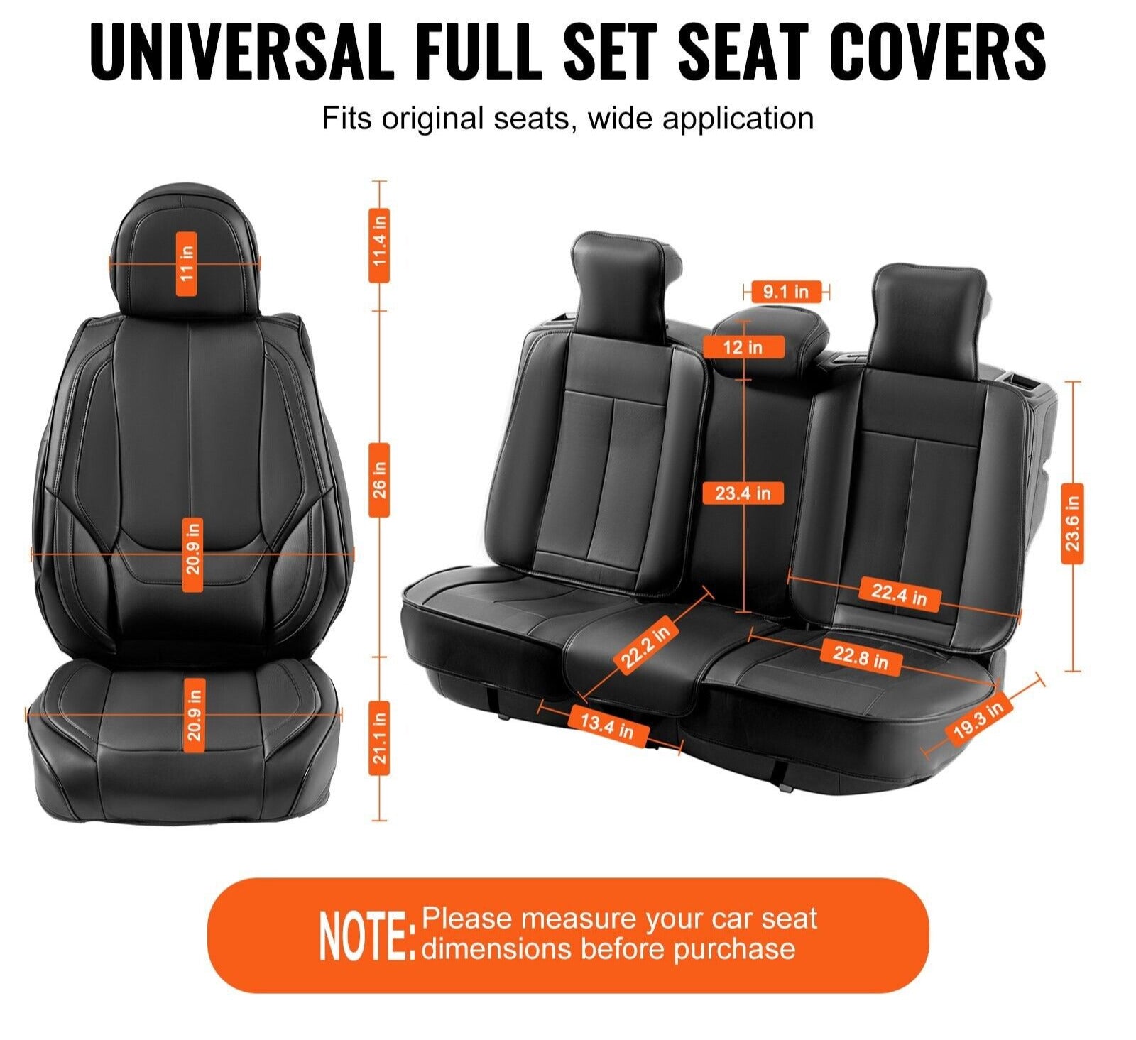 Universal Car Seat Covers Full Set Front and Rear Seats 13pc Faux Leather Airbag