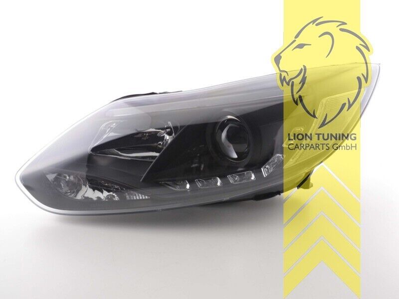 LT LED DRL Lightbar Projector Headlights Ford Focus 3 MK3 H7 H1 11-14 Black LHD