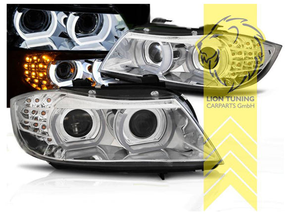 LT Pair LED DRL Halo XENON + AFS Headlights BMW E90 Sedan E91 Touring chrome LHD