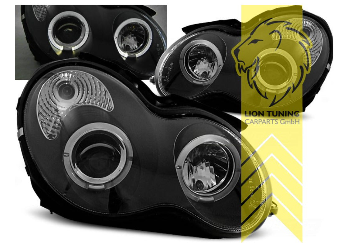 LT LED DRL CCFL Ring Headlights Mercedes W203 S203 T-Model C-Class Black LHD