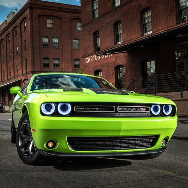 VLAND EU Pair Dodge Challenger 15-24 LED DRL RGB Colour Halo Headlights LHD