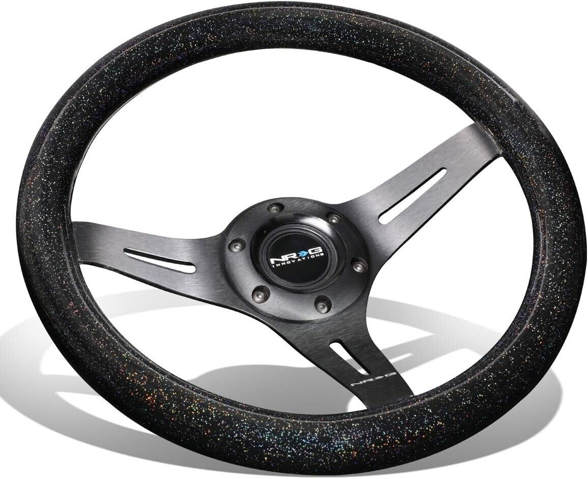 NRG Innovations Uni 350mm Leather Steering WHEEL Car Black Sparkle Wood Grain