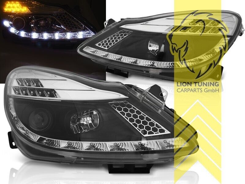 LT LED DRL Lightbar Halo Headlights Opel Vauxhall Corsa D 06-10 Black LHD