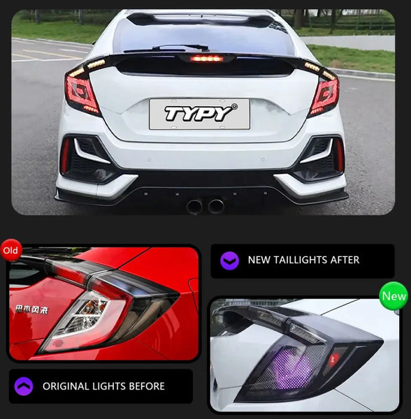 TYPY Pair LED 16-21 Honda Civic 10 Hatchb Dynamic Rear Lights Dynamic Tail LHD