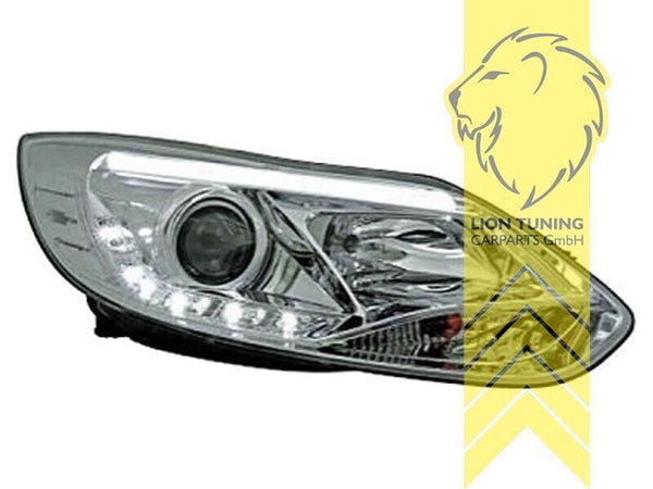 LT LED DRL Angel Eye Projector Headlights Ford Focus 3 MK3 11-14 Chrome LHD