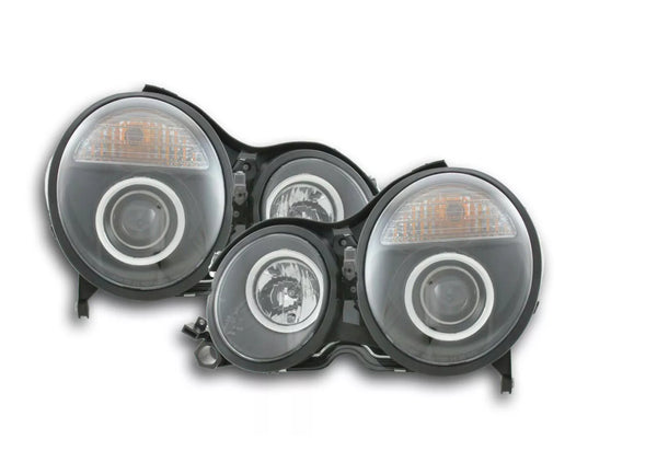 FK LED DRL Angel Eye Halo Headlights Mercedes E-Class W210 210 99-01 black RHD