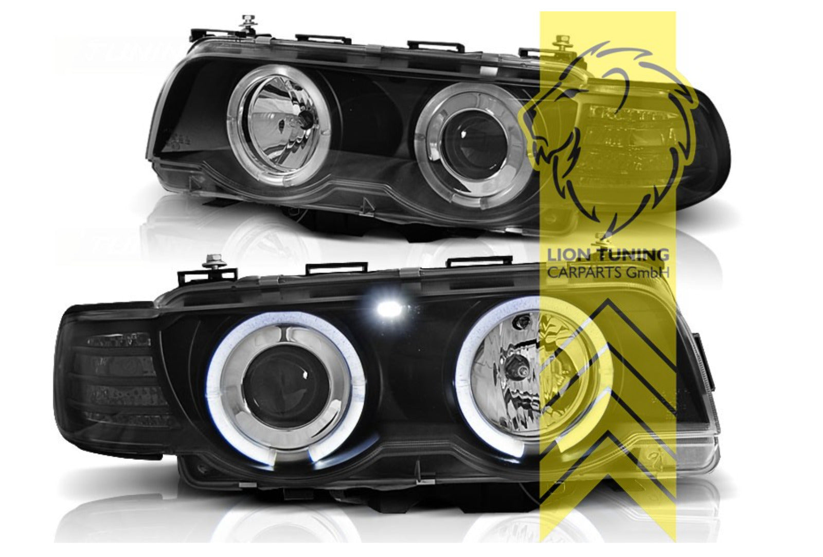 LT Pair LED DRL Halo Ring Angel Eye Headlights BMW E38 black XENON LHD