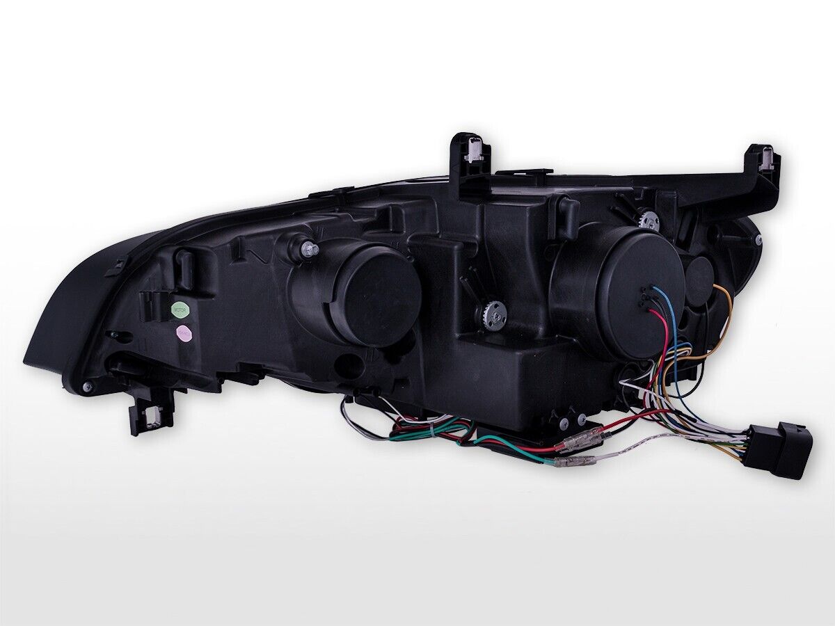 LT Pair LED DRL Halo Projector Headlights BMW X5 E70 07-10 Black H7 H1 LHD