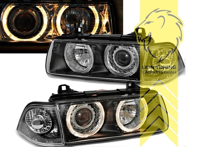 LT LED DRL Halo Angel Eye headlights BMW E36 Limousine Touring Compact black LHD