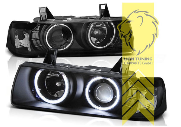 LT LED DRL Halo Angel Eye headlights BMW E36 Sedan Touring Compact black LHD