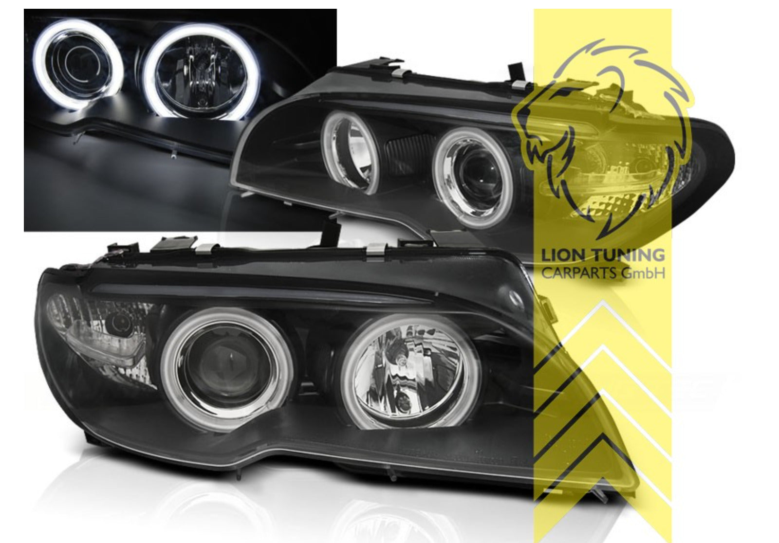 LT LED DRL XENON Angel Eye headlights BMW 3-Series E46 Coupe Cabrio black LHD