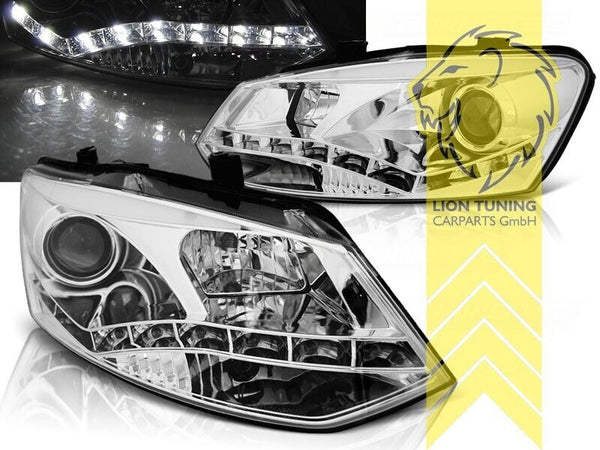 LT Pair LED DRL Lightbar Headlights VW Polo 6R 6C 09-17  Chrome LHD