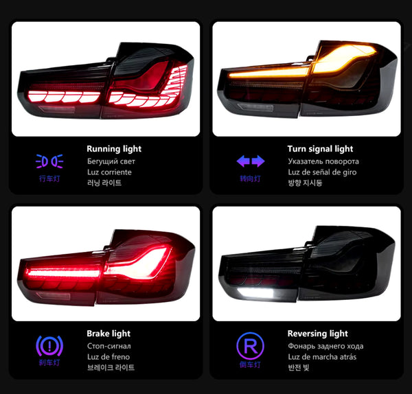 TYPY Pair LED DRL Lightbar REAR LIGHTS BMW F30 F35 13-18 320i 325i 328i LHD SMOKE BLACK or RED CLEAR