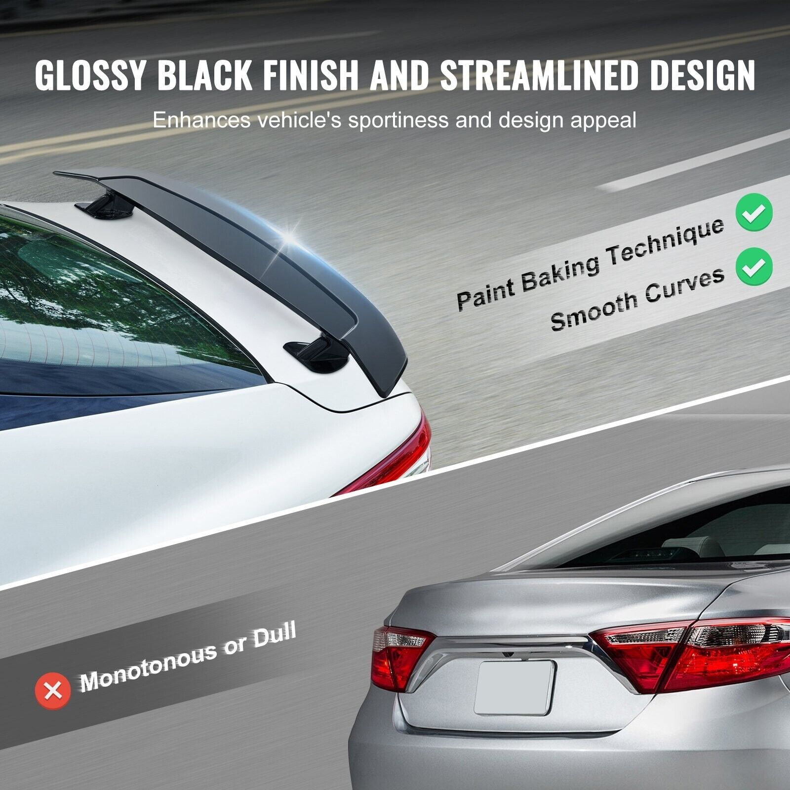 VGT 46" Universal Rear Wing Spoiler ABS Gloss Black BGW JDM Drift Saloon Coupe