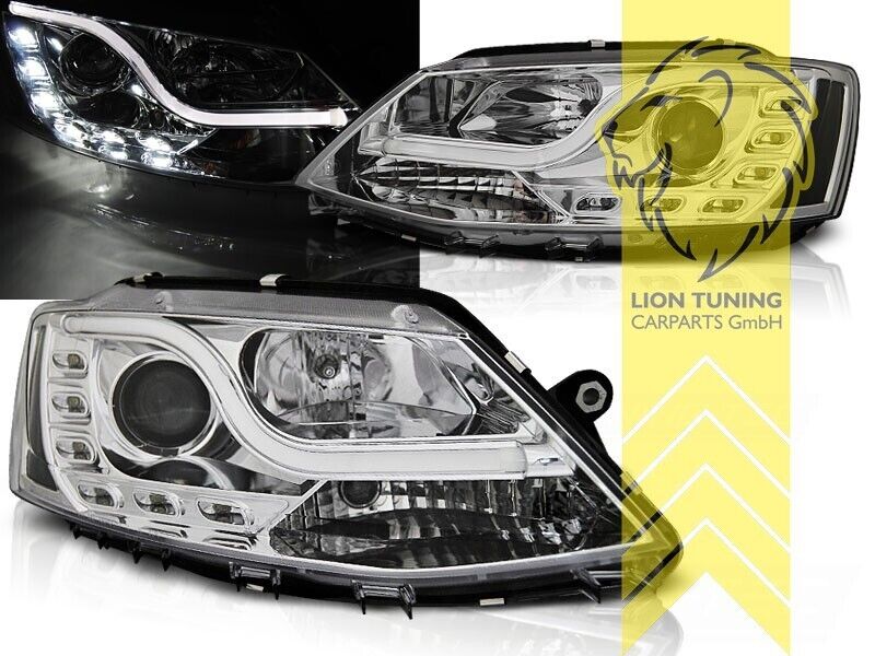 LT Pair LED DRL & H1 Halo Lightbar Headlights VW Jetta 4 IV 162 11-18 chrome LHD