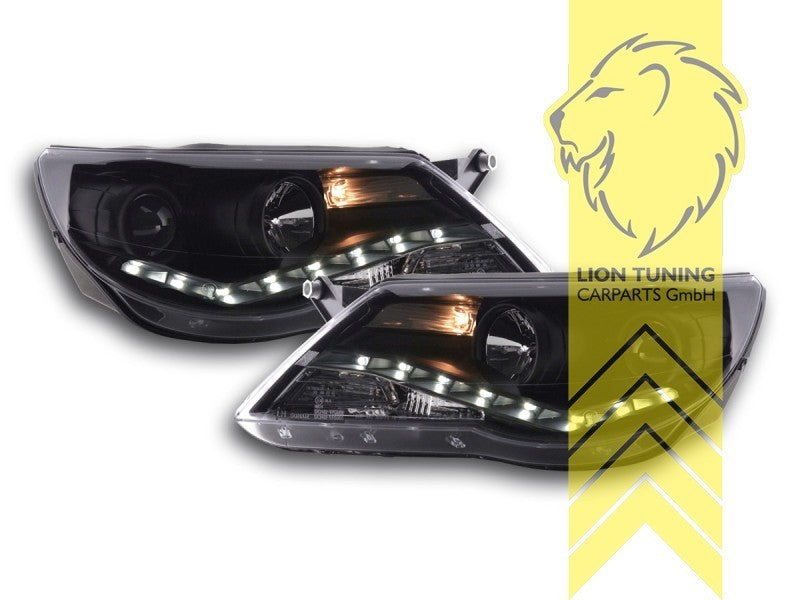 LT Pair LED Lightbar DRL Lightbar Headlights VW Tiguan Black 07-11 H7 / H1 LHD
