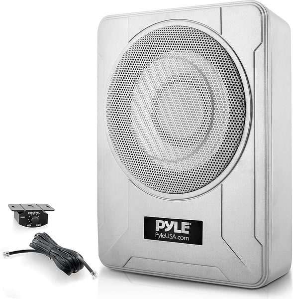 PYLE Car 8" Low-Profile Amplified Subwoofer System 600W Compact Underseat H/L
