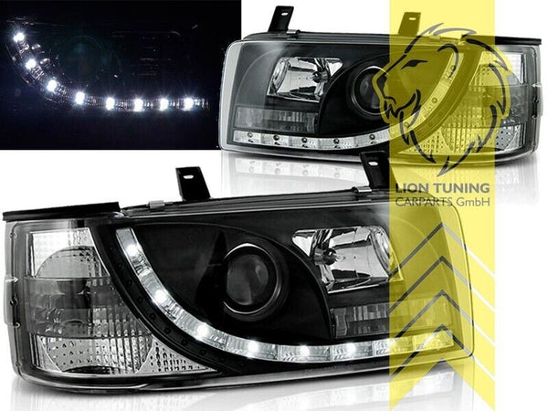 LT Pair LED DRL Lightbar Halo Headlights VW T4 Bus Transporter black LHD