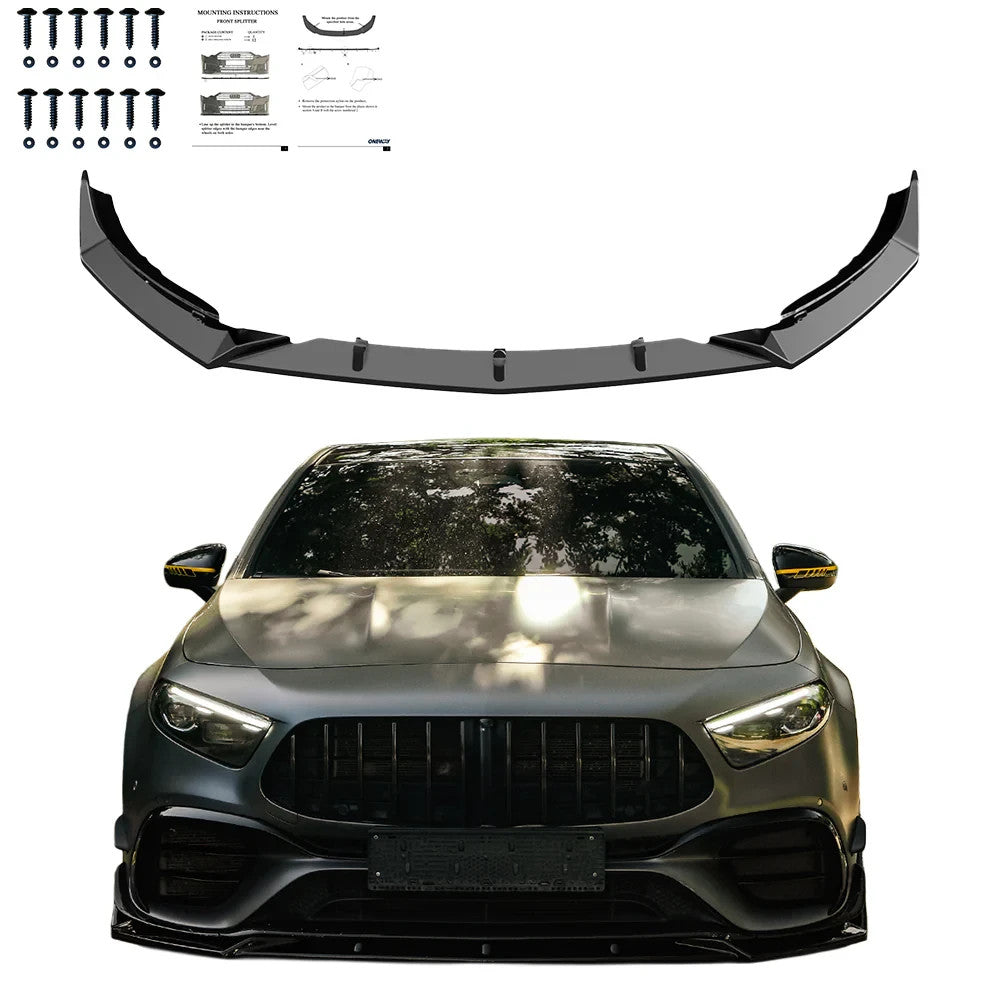 OW Front Bumper Lip Splitter MERCEDES A Class A45 S Aero W177 19+  Gloss Black