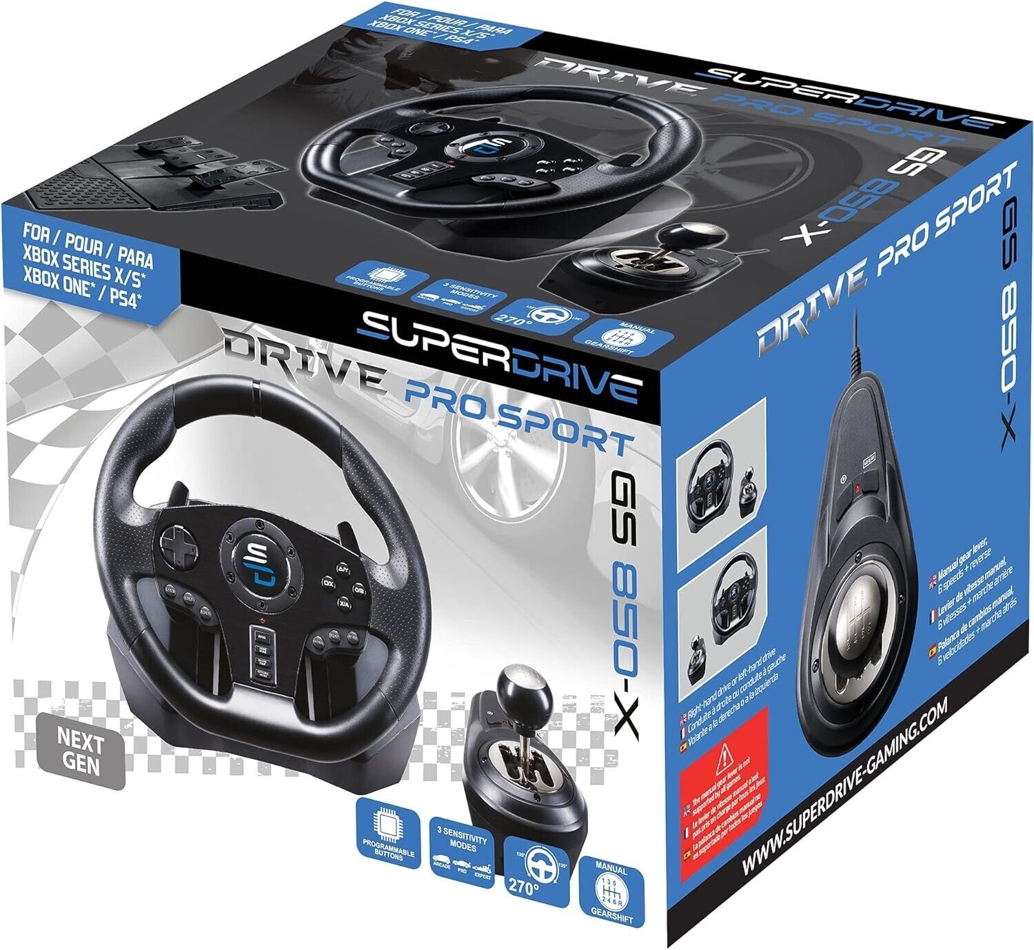 Subsonic Superdrive Gs850-X racing wheel with manual shifter + paddles 3 pedals