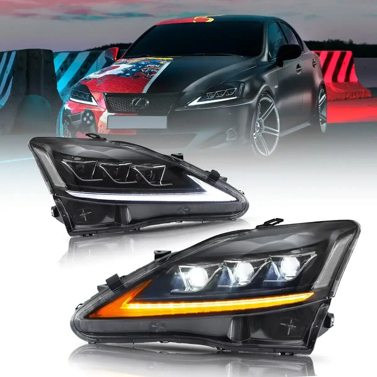 VLAND LED DRL Lightbar Headlights 06-13 Lexus IS250 IS350 IS220d & 08-15 ISF LHD